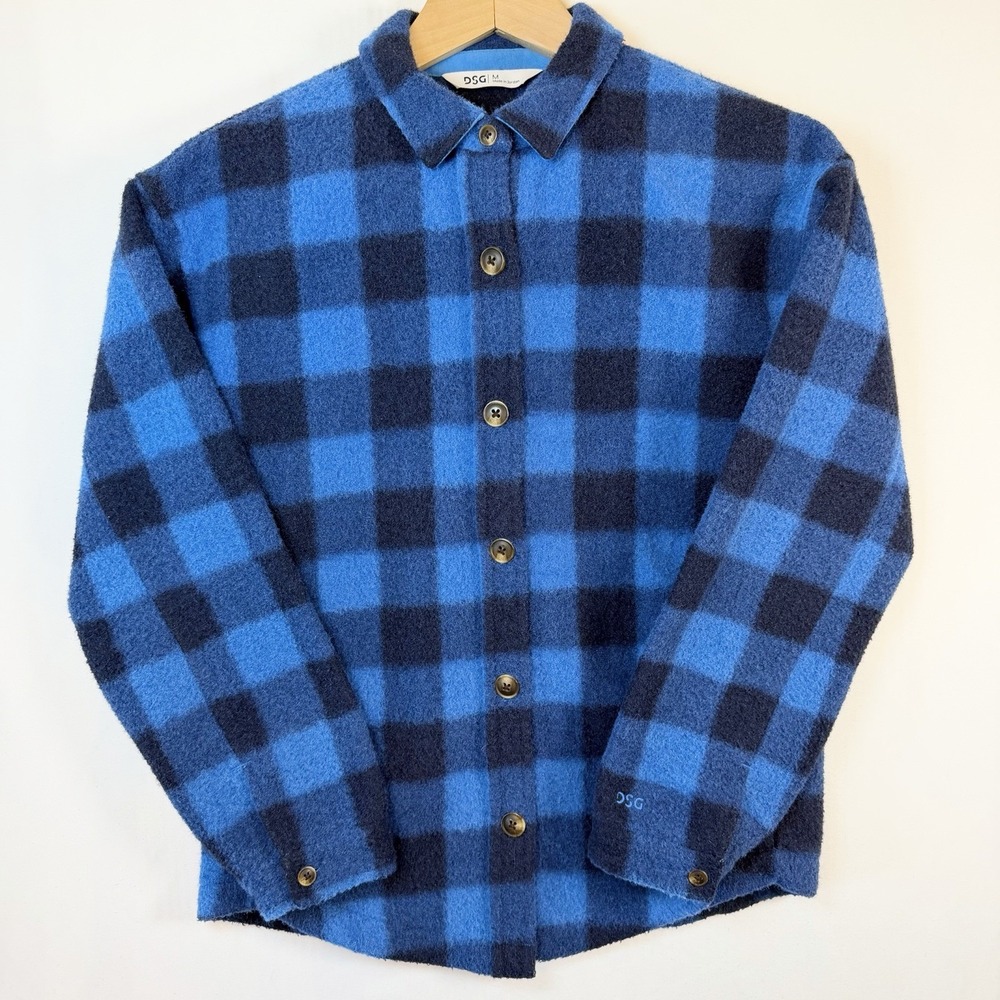 DSG Womens Blue Buffalo Plaid Fleece Medium Shirt Jacket Shacket Outdoor Cozy